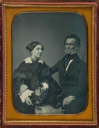 (PORTRAITS) Group of 11 half-plate American daguerreotype portraits, including a hand-tinted study of two sisters (in a frame), and a w